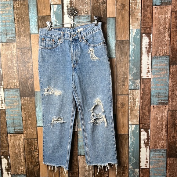 Levi’s 512 slim fit cotton raw hem jeans Distressed Blue Jeans - Picture 1 of 16